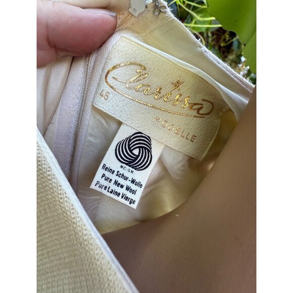 1960s Clarissa Modelle Virgin Wool Knit Shift Dress Mod Ivory Pink Chevron Sz 46 - Picture 14 of 15